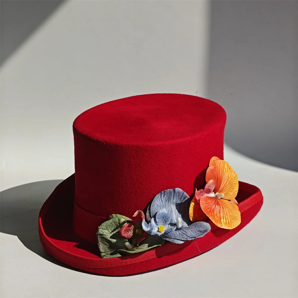 Lila Fedora Hut aus 100% Wolle mit Feder