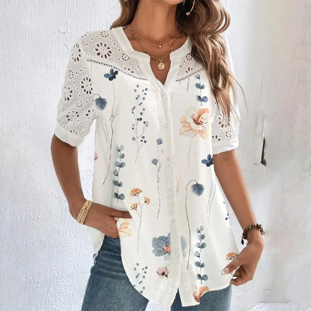 Damen Elegante Spitzenbluse mit Kurzarm