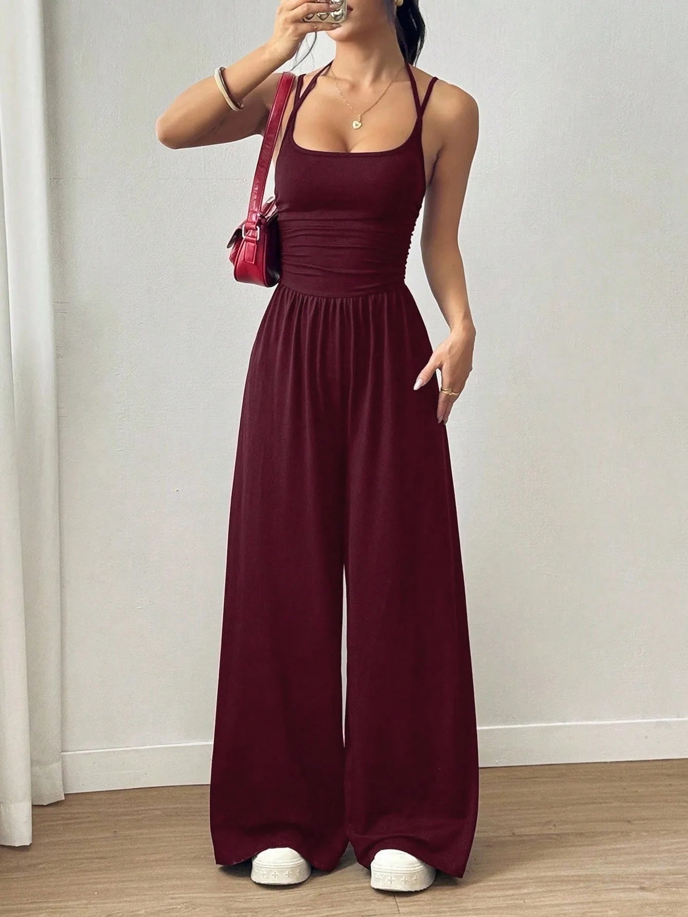 Damen Sommer-Overall mit Neckholder und Geradem Bein
