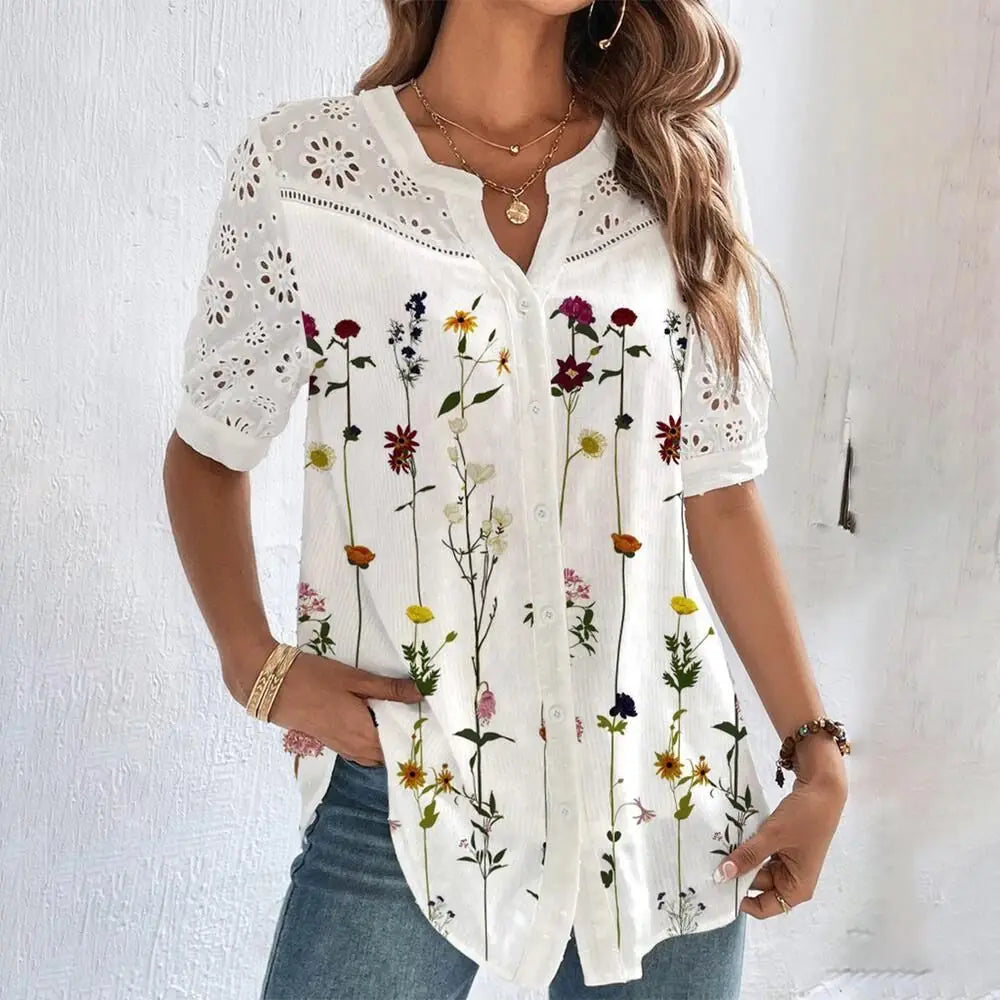 Damen Elegante Spitzenbluse mit Kurzarm