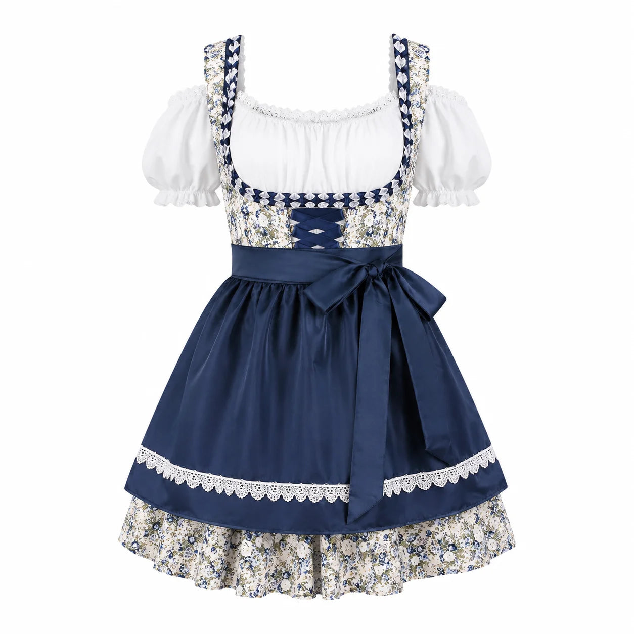 Damen Oktoberfest Dirndl mit Blumenmuster und Schürze