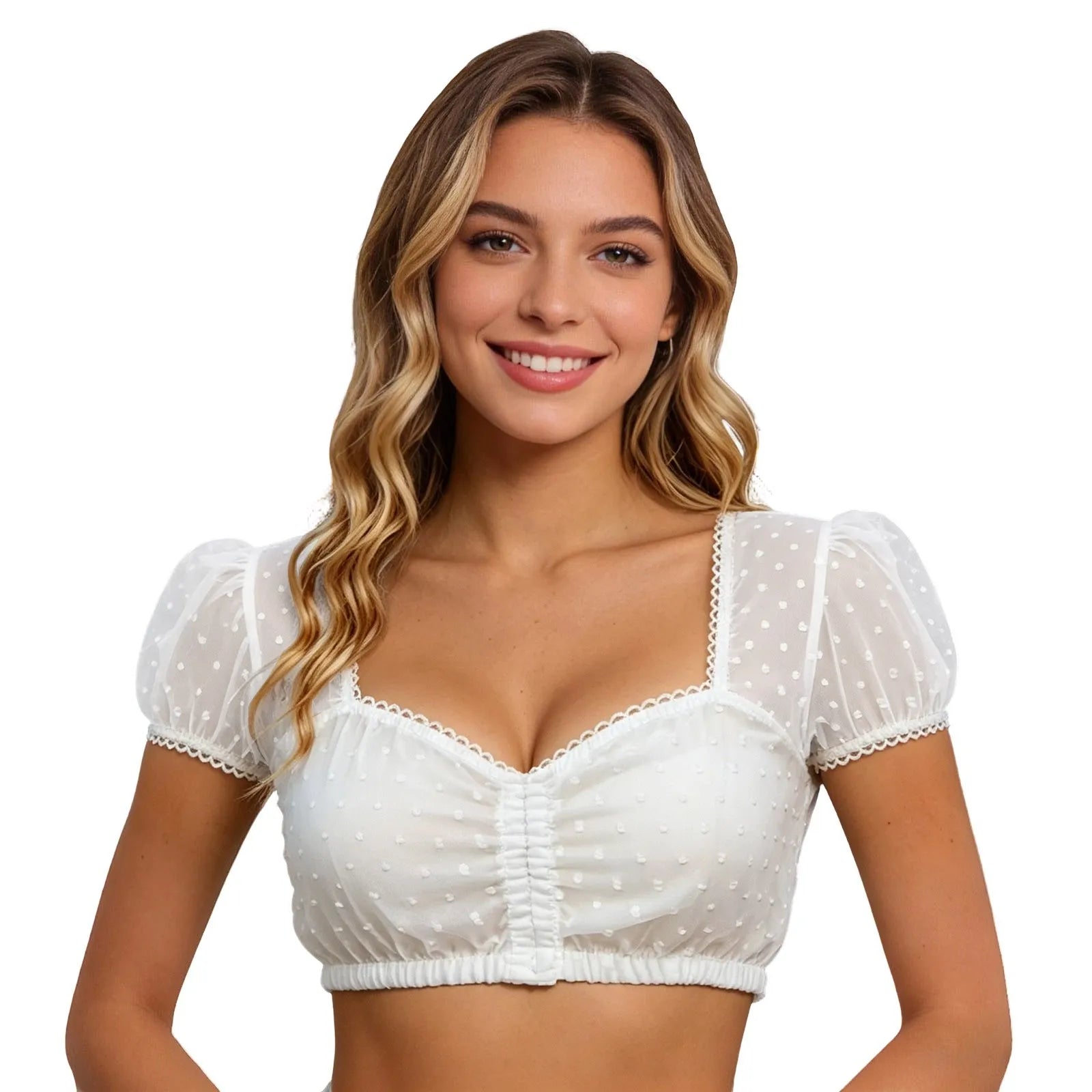 Damen Dirndlbluse mit Spitze und Puffärmeln