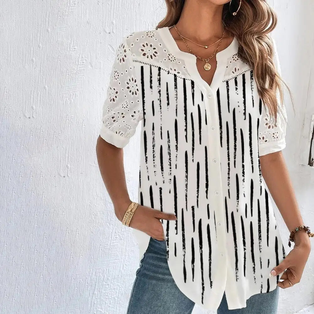 Damen Elegante Spitzenbluse mit Kurzarm