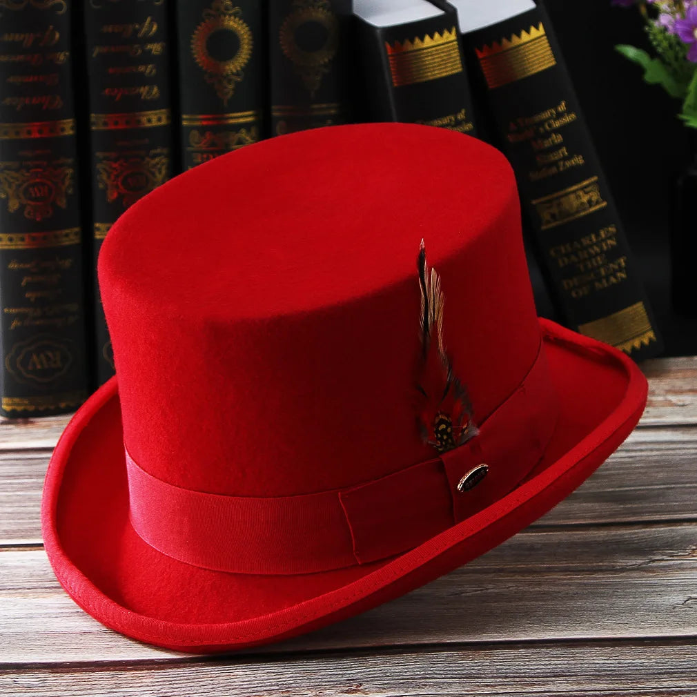 Lila Fedora Hut aus 100% Wolle mit Feder