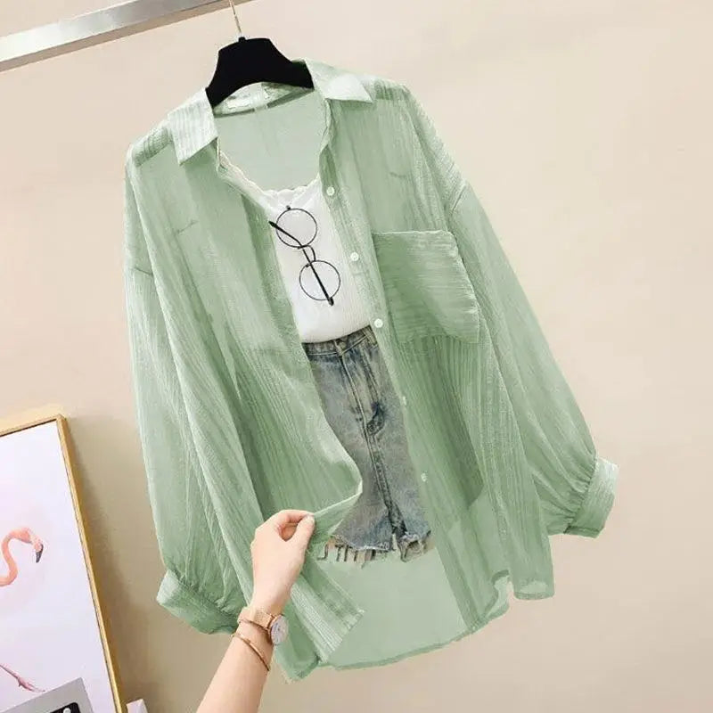Damen Leichte Chiffon Bluse als Sommer-Cardigan