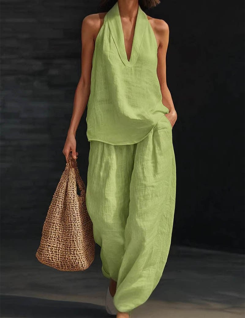 Damen Boho Zweiteiler mit Neckholder-Top und weiter Hose