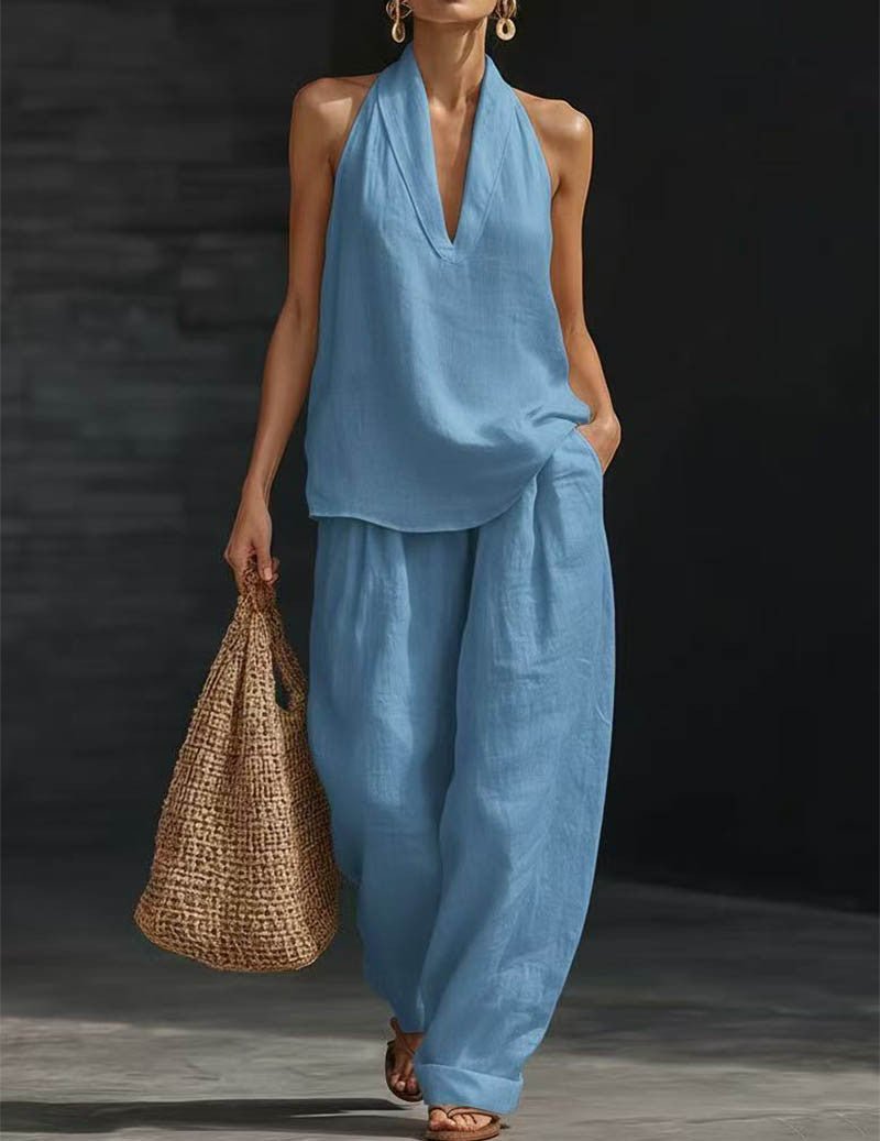 Damen Boho Zweiteiler mit Neckholder-Top und weiter Hose