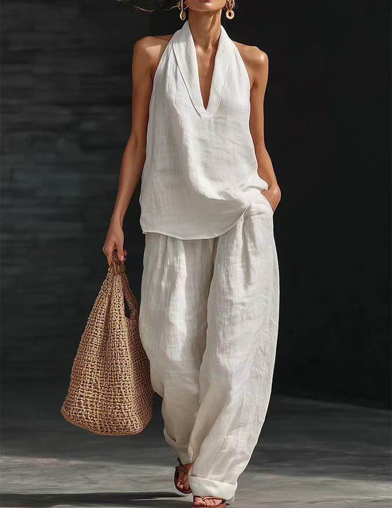 Damen Boho Zweiteiler mit Neckholder-Top und weiter Hose