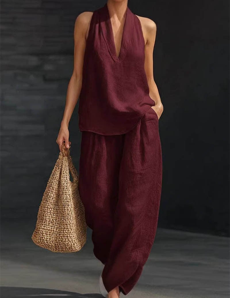 Damen Boho Zweiteiler mit Neckholder-Top und weiter Hose