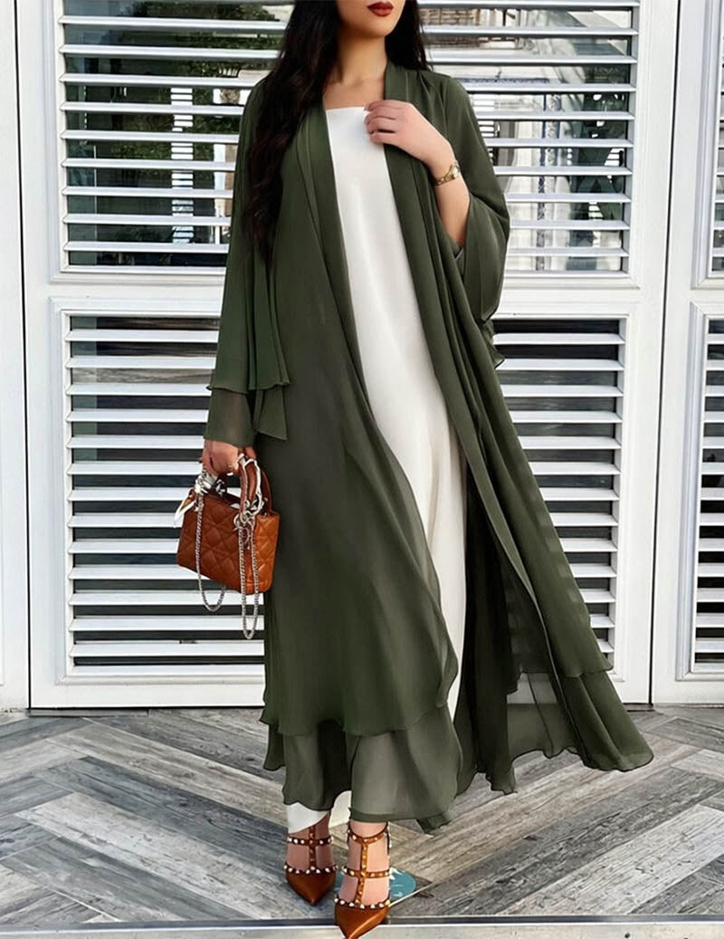 Damen Chiffon Kimono Cardigan mit Rüschen