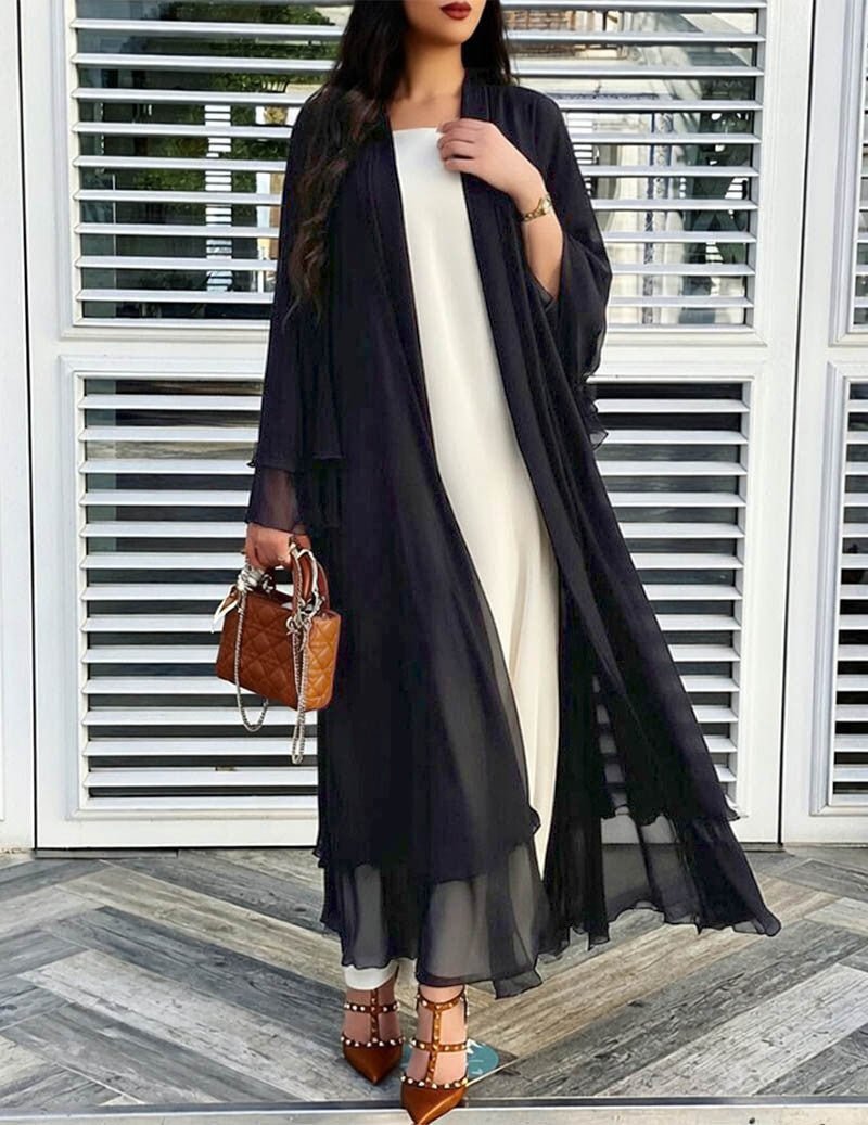 Damen Chiffon Kimono Cardigan mit Rüschen