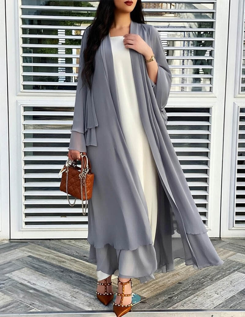Damen Chiffon Kimono Cardigan mit Rüschen