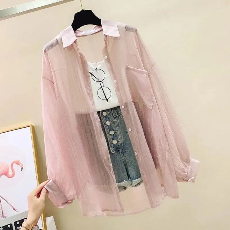 Damen Leichte Chiffon Bluse als Sommer-Cardigan