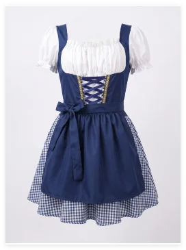 Damen Oktoberfest Dirndl Minikleid mit Puffärmeln