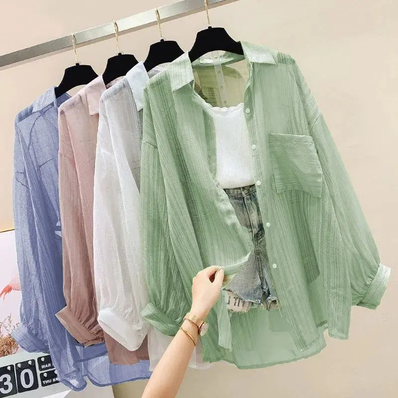 Damen Leichte Chiffon Bluse als Sommer-Cardigan