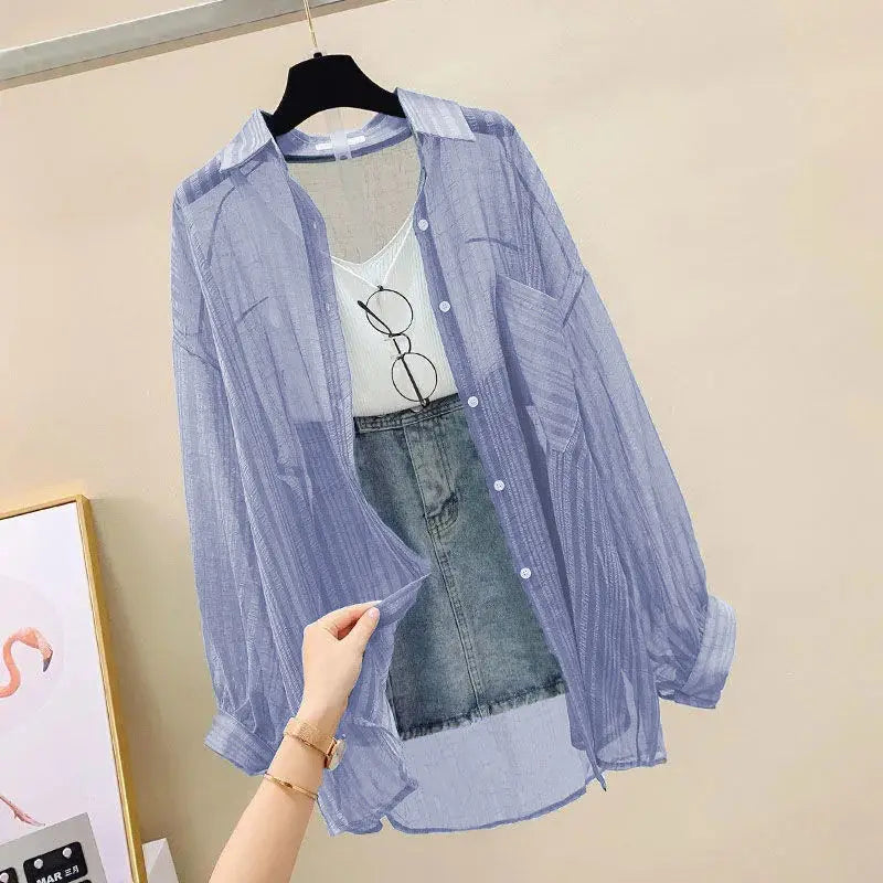 Damen Leichte Chiffon Bluse als Sommer-Cardigan