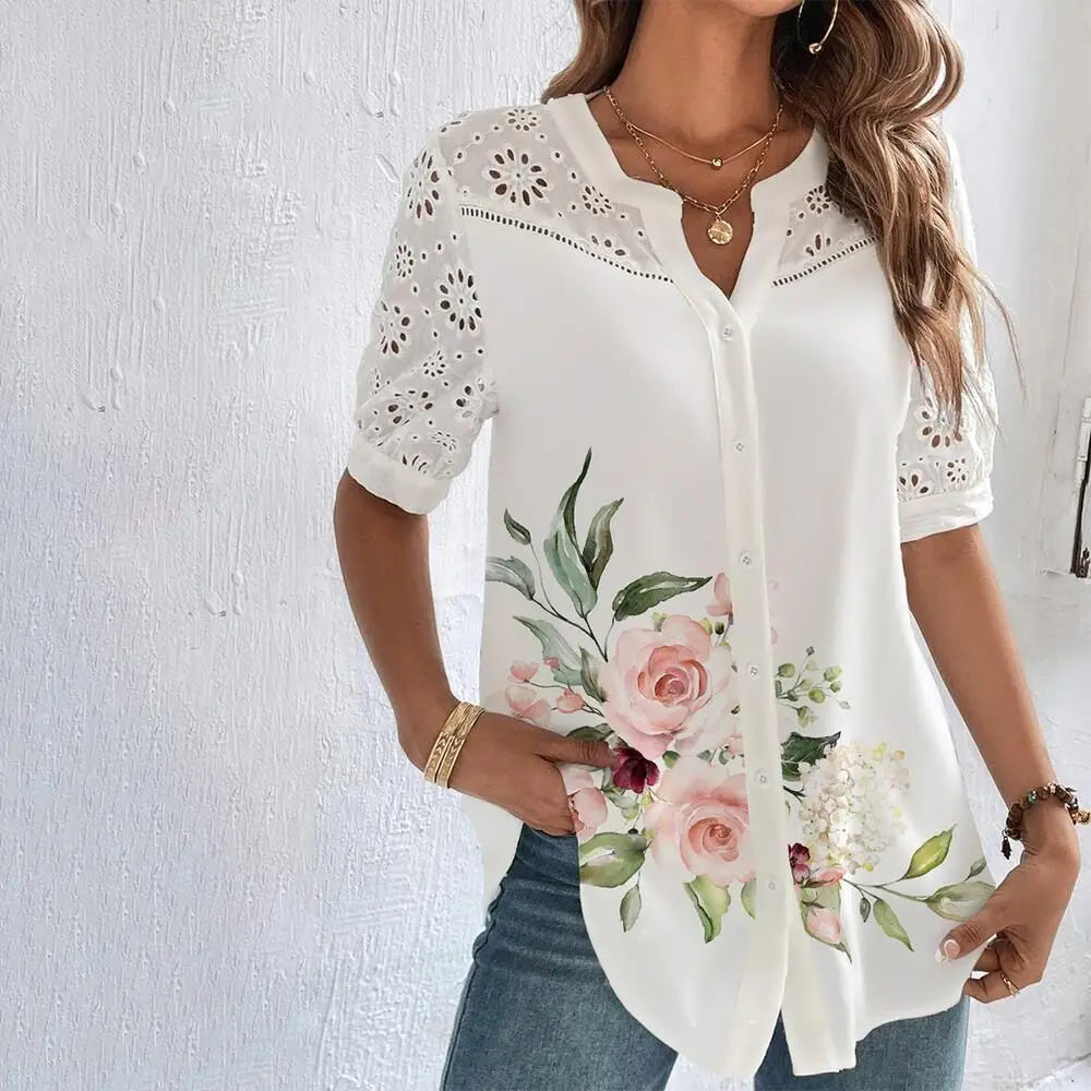 Damen Elegante Spitzenbluse mit Kurzarm