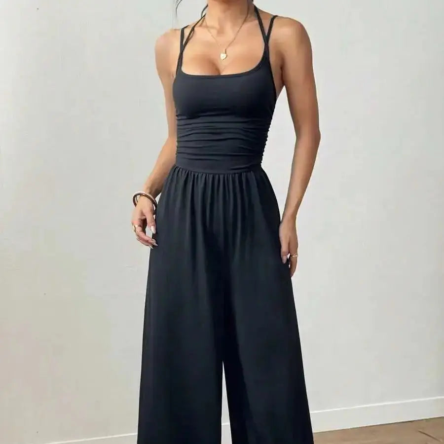 Damen Sommer-Overall mit Neckholder und Geradem Bein
