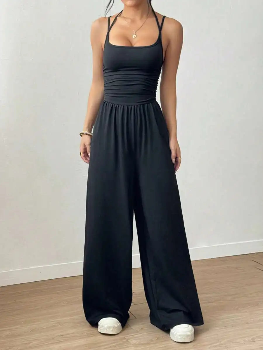 Damen Sommer-Overall mit Neckholder und Geradem Bein