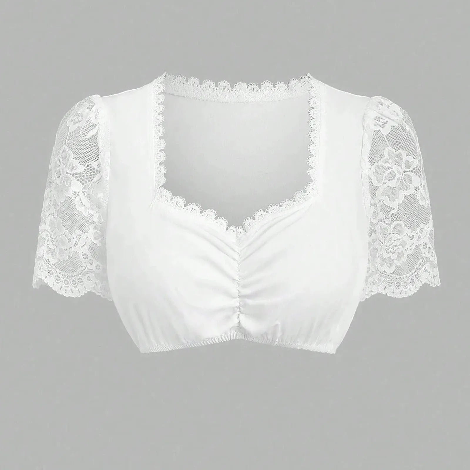 Damen Dirndl-Crop-Top mit Spitzenärmeln