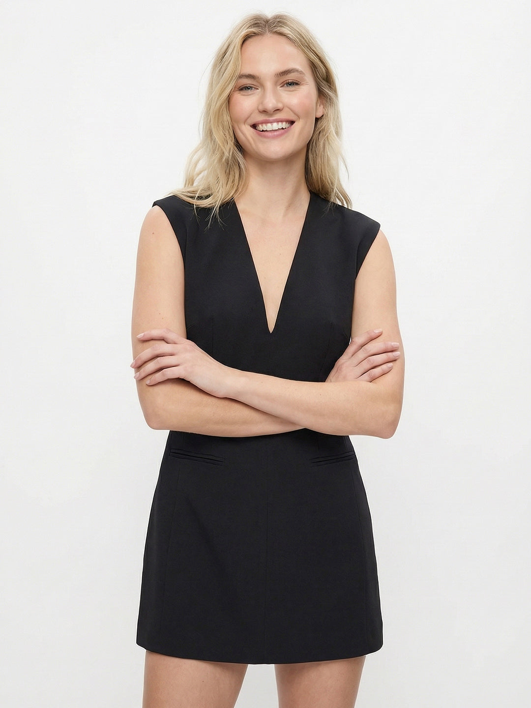 Damen Mini Kleid – Ärmellos & V-Ausschnitt