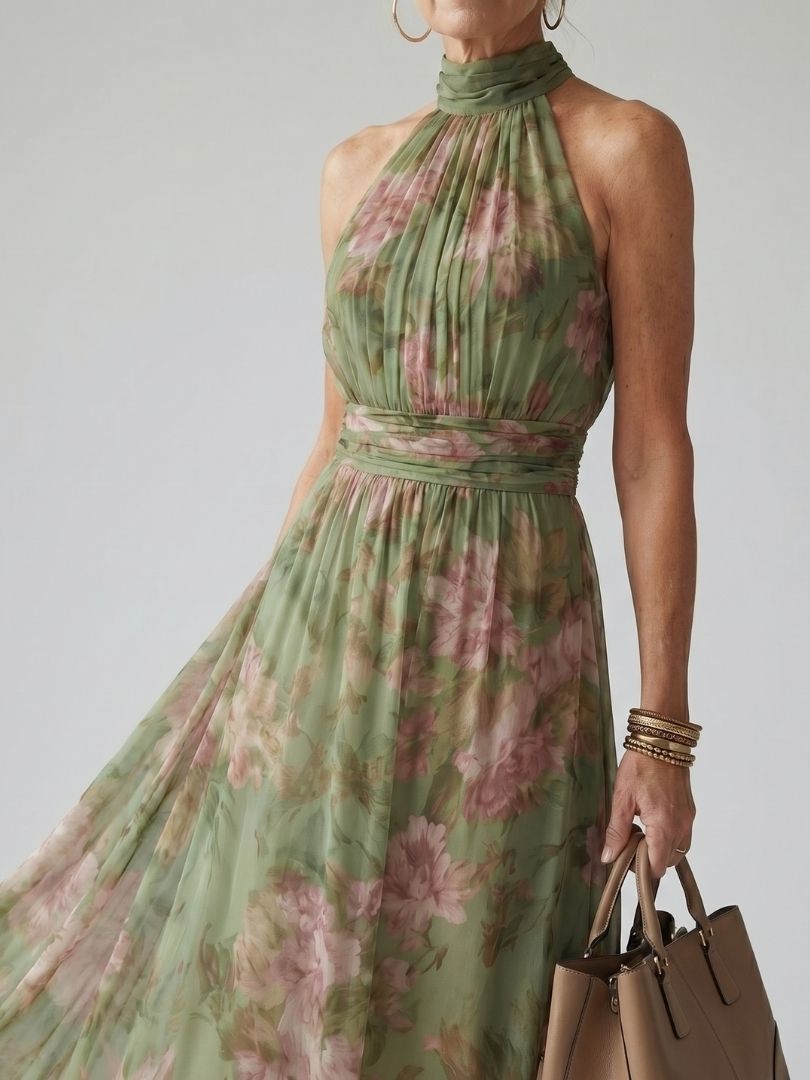 Damen Florales Neckholder-Midikleid für Sommeranlässe