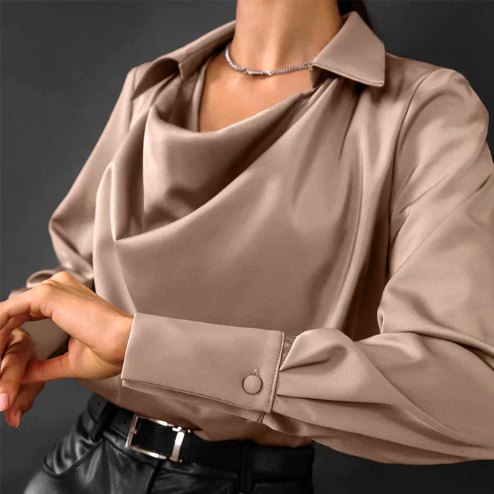 Sophia Damen Seidenbluse – Wasserfallausschnitt & Langarm Elegant