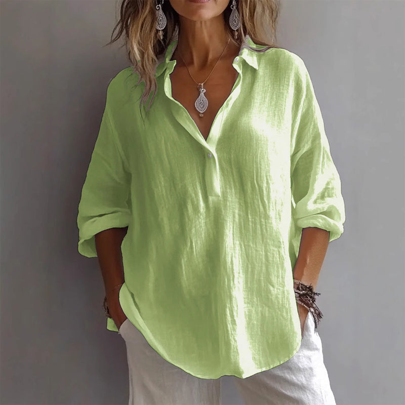 Carrara Damen Leinenbluse – V-Ausschnitt & Lange Ärmel Relaxed Fit