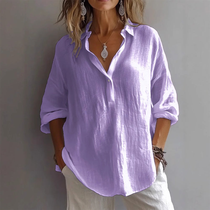 Carrara Damen Leinenbluse – V-Ausschnitt & Lange Ärmel Relaxed Fit