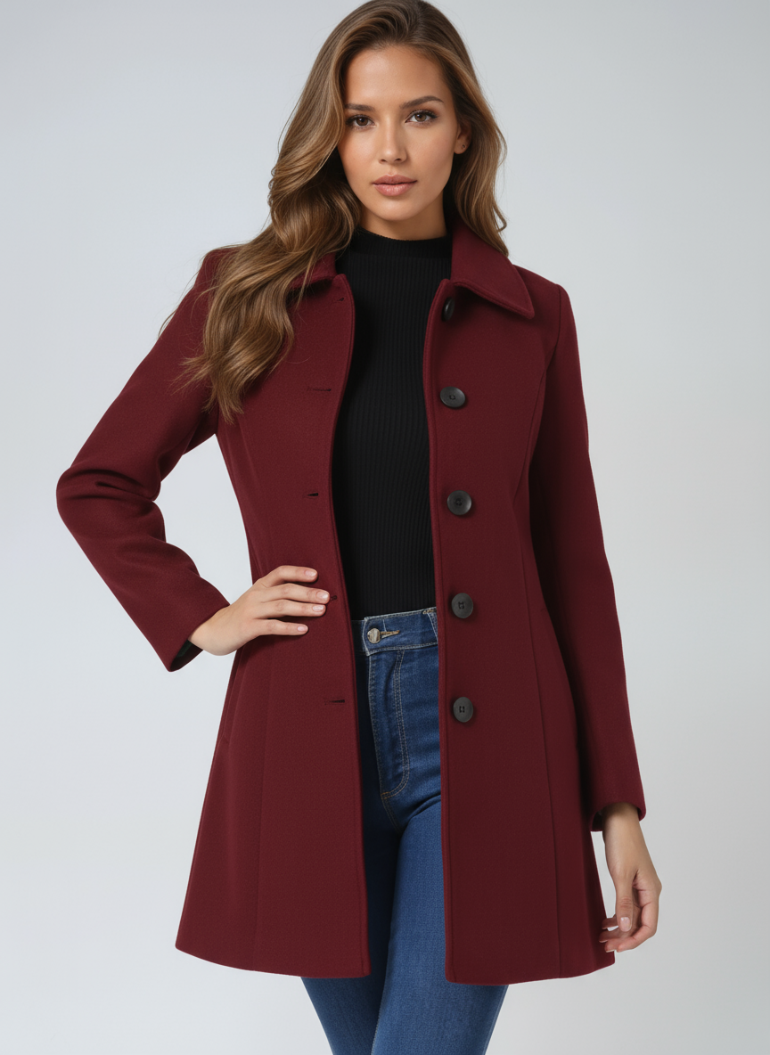 Damen Winter Trenchcoat mit Einreihiger Knopfleiste