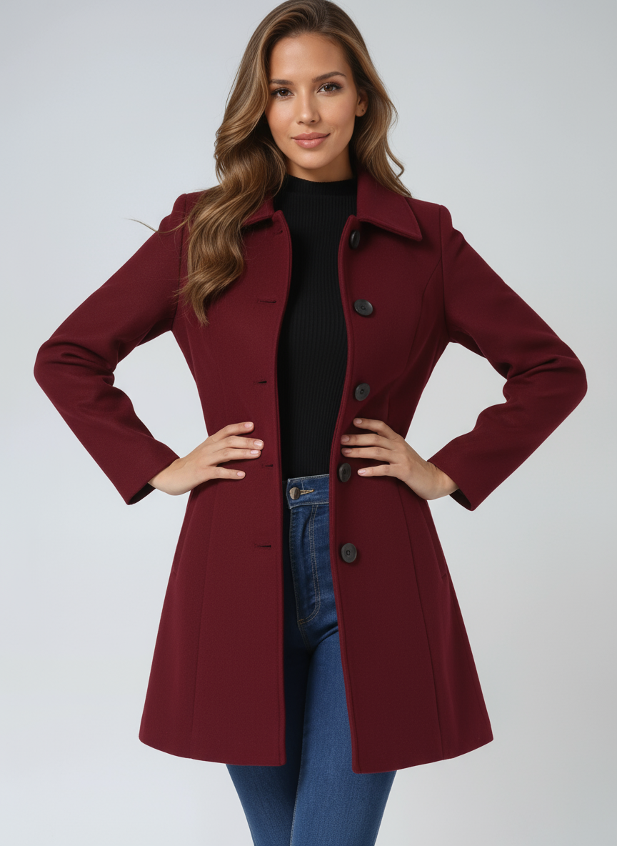 Damen Winter Trenchcoat mit Einreihiger Knopfleiste