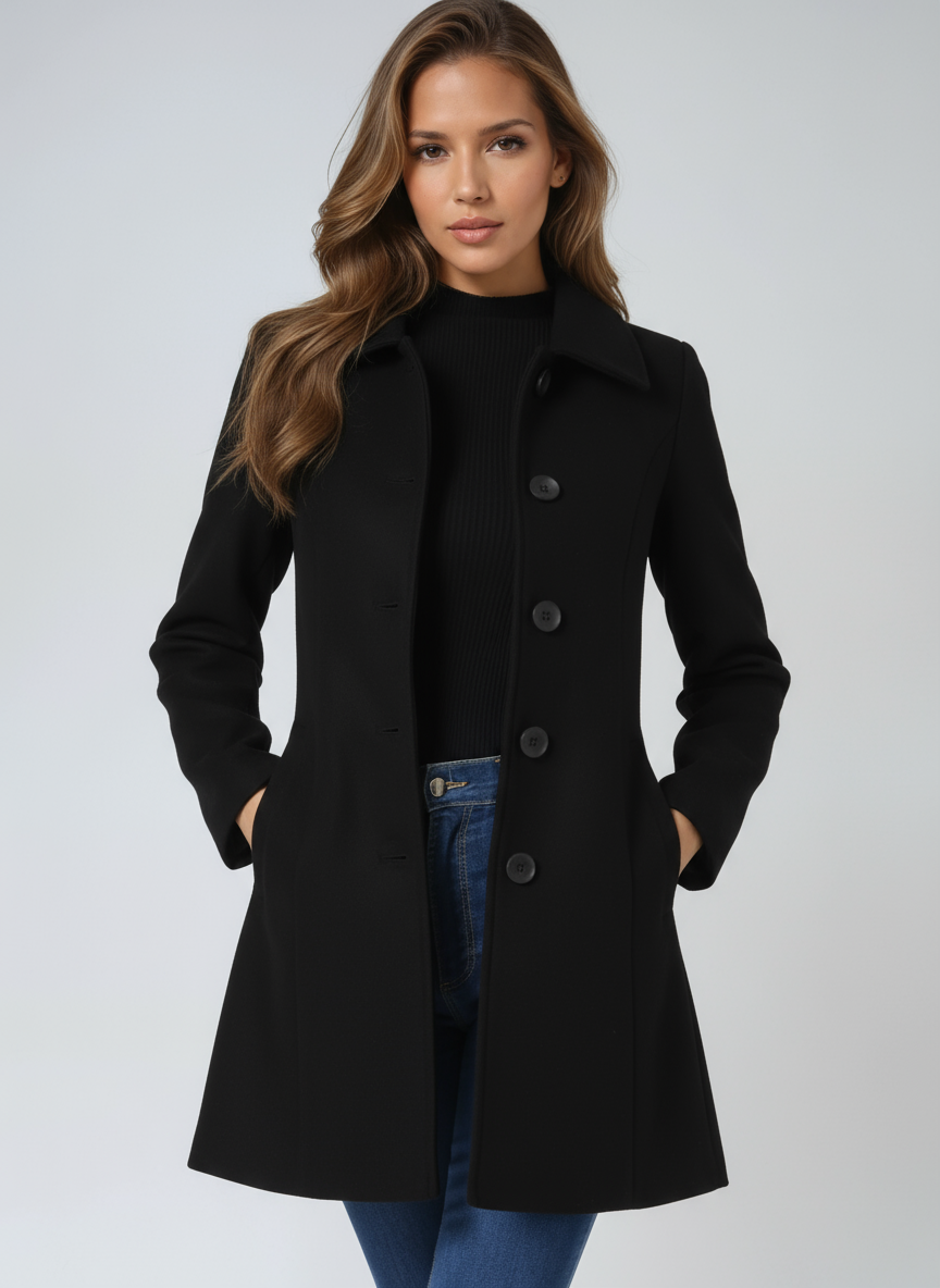 Damen Winter Trenchcoat mit Einreihiger Knopfleiste