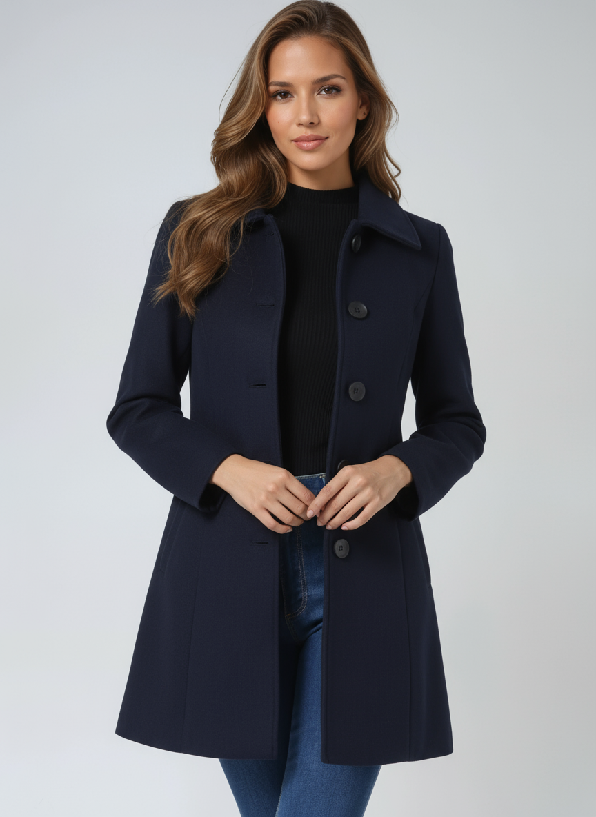 Damen Winter Trenchcoat mit Einreihiger Knopfleiste