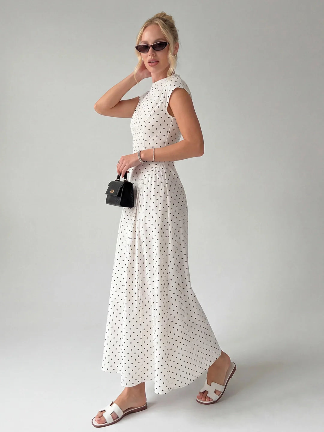 Damen Midi Kleid – Gepunktet Vintage & Gerafft