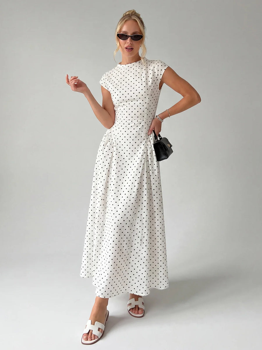 Damen Midi Kleid – Gepunktet Vintage & Gerafft