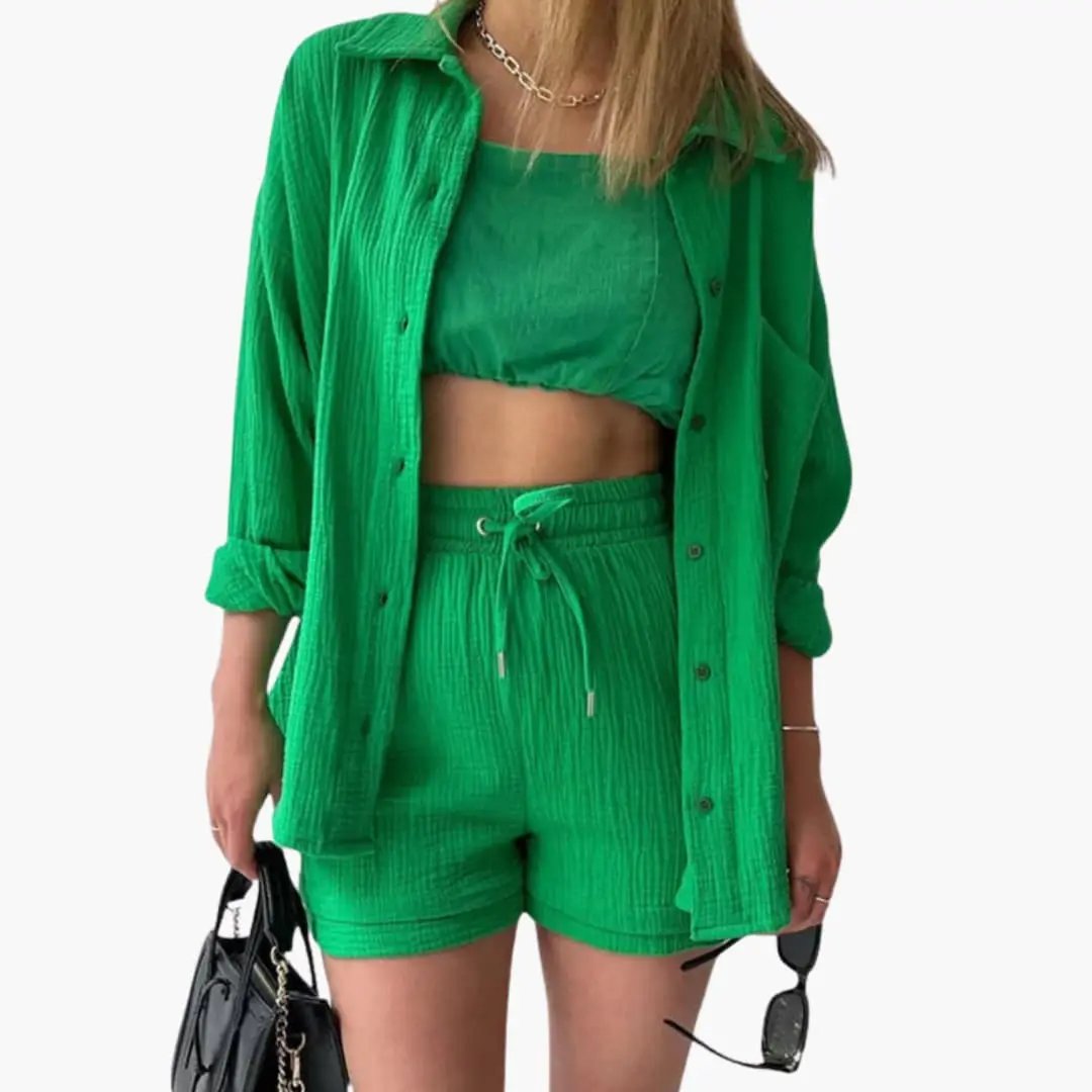 Sable Damen Zweiteiliges Set – Crinkle Baumwollhemd & High Waist Hose