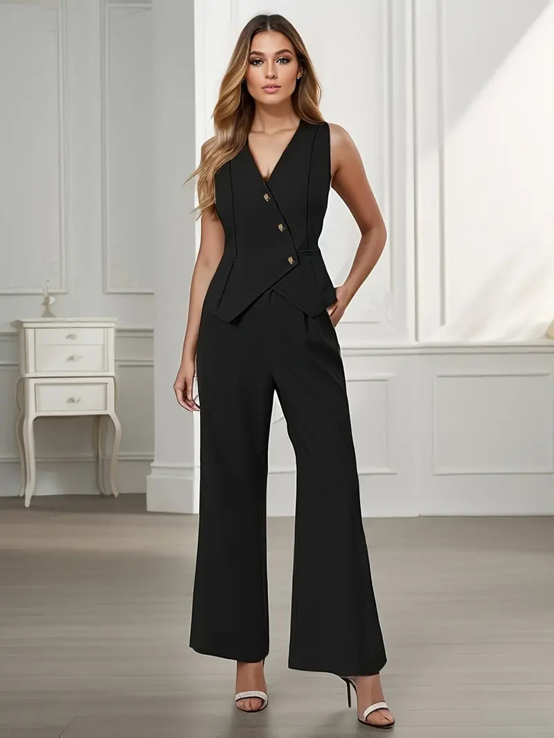 Rovena | Damen Zweiteiler – Weste & Weite Hose Elegant
