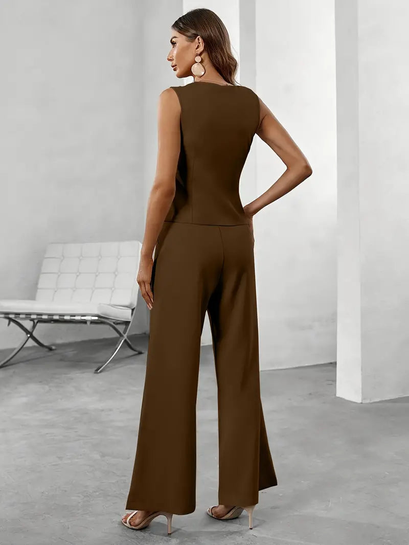Rovena | Damen Zweiteiler – Weste & Weite Hose Elegant