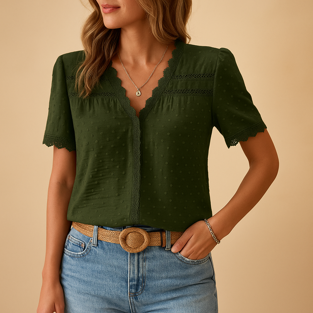 Eirene Damen Bluse – V-Ausschnitt Spitze Elegant
