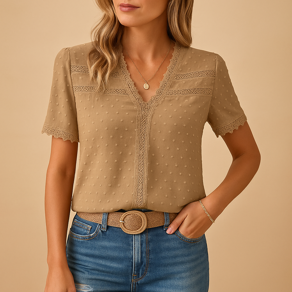 Eirene Damen Bluse – V-Ausschnitt Spitze Elegant