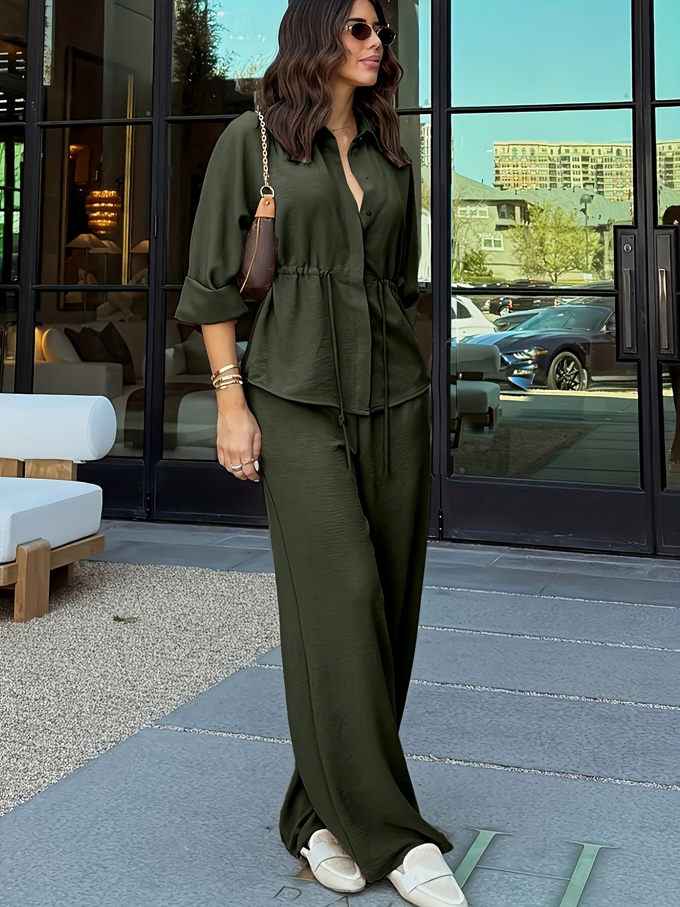 Damen Zweiteiliges Set mit Bluse und Weit geschnittener Hose