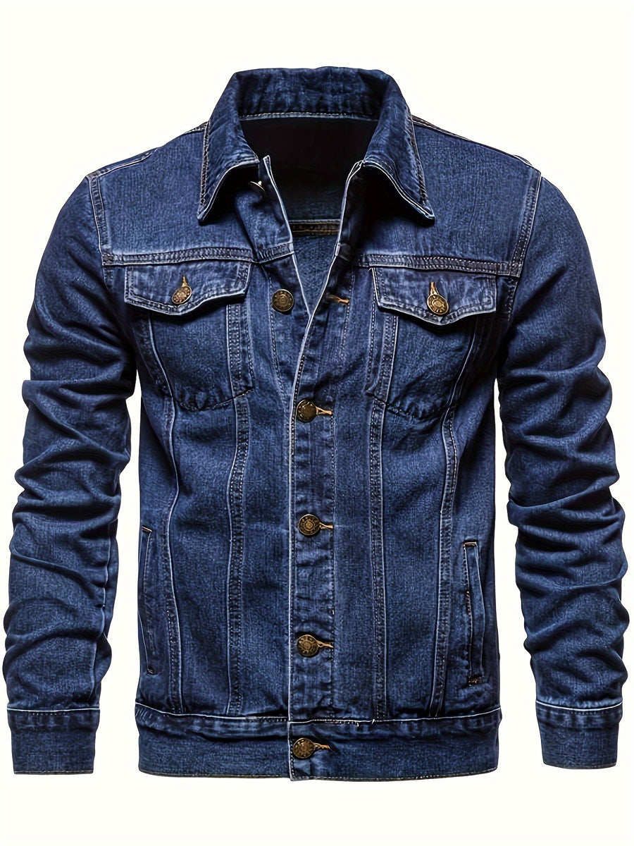 Herren Slim Fit Jeansjacke mit Vintage-Reverskragen