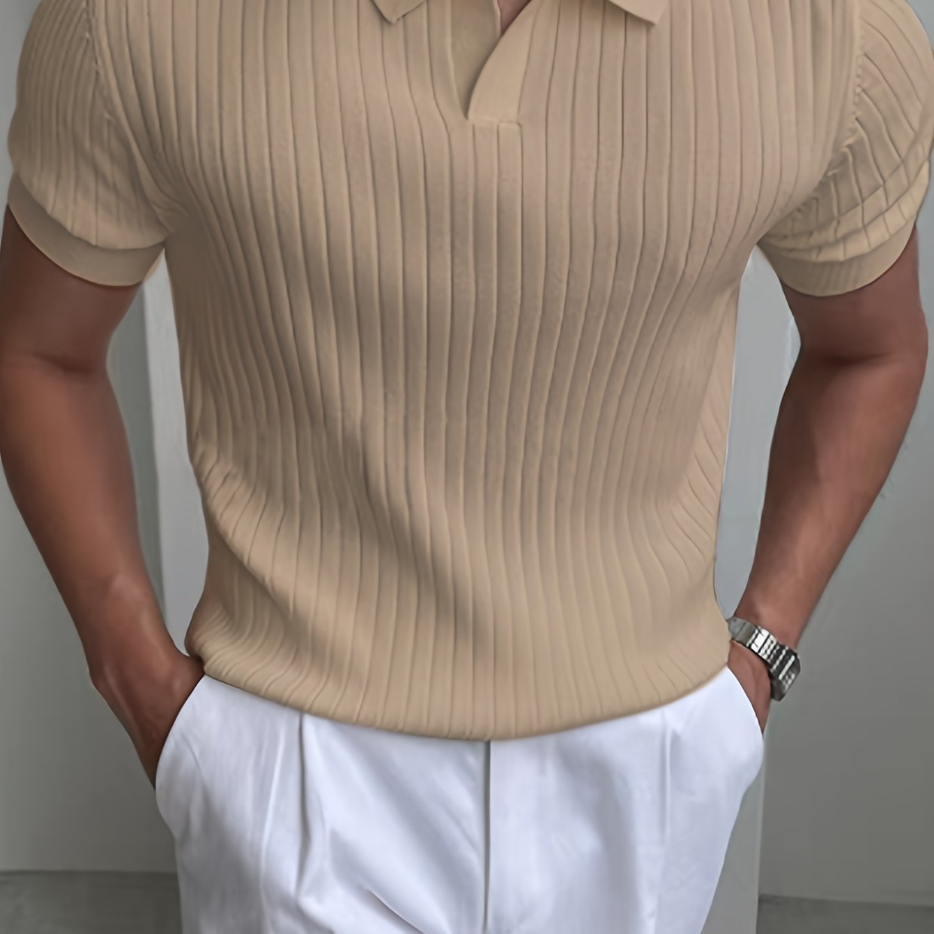 Herren Polo Shirt – Gestreift Struktur & Kurzarm Lässig