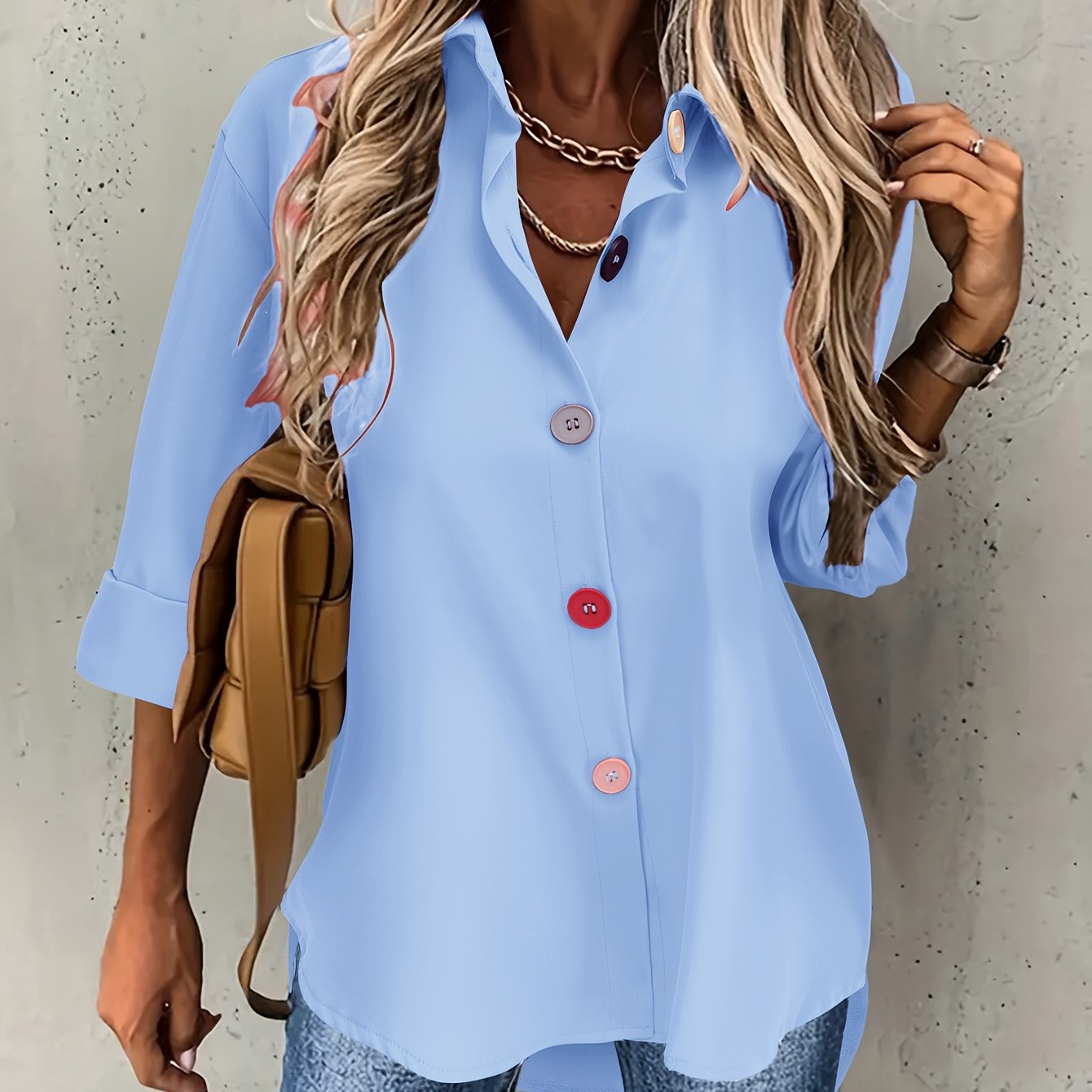 Damen Casual Bluse mit Knopfleiste
