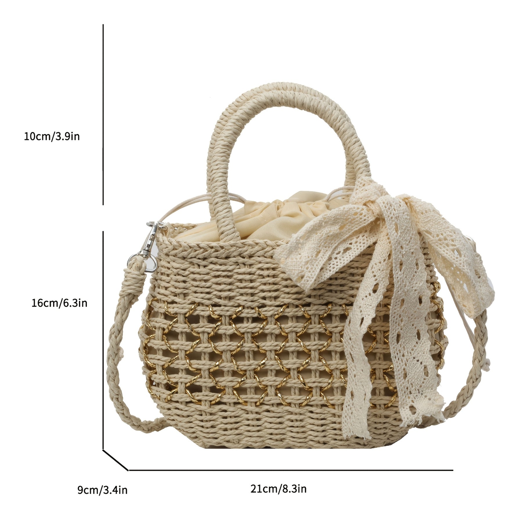 Kaqise™ | Damen Stroh Crossbody Bag mit Schleife & Kette