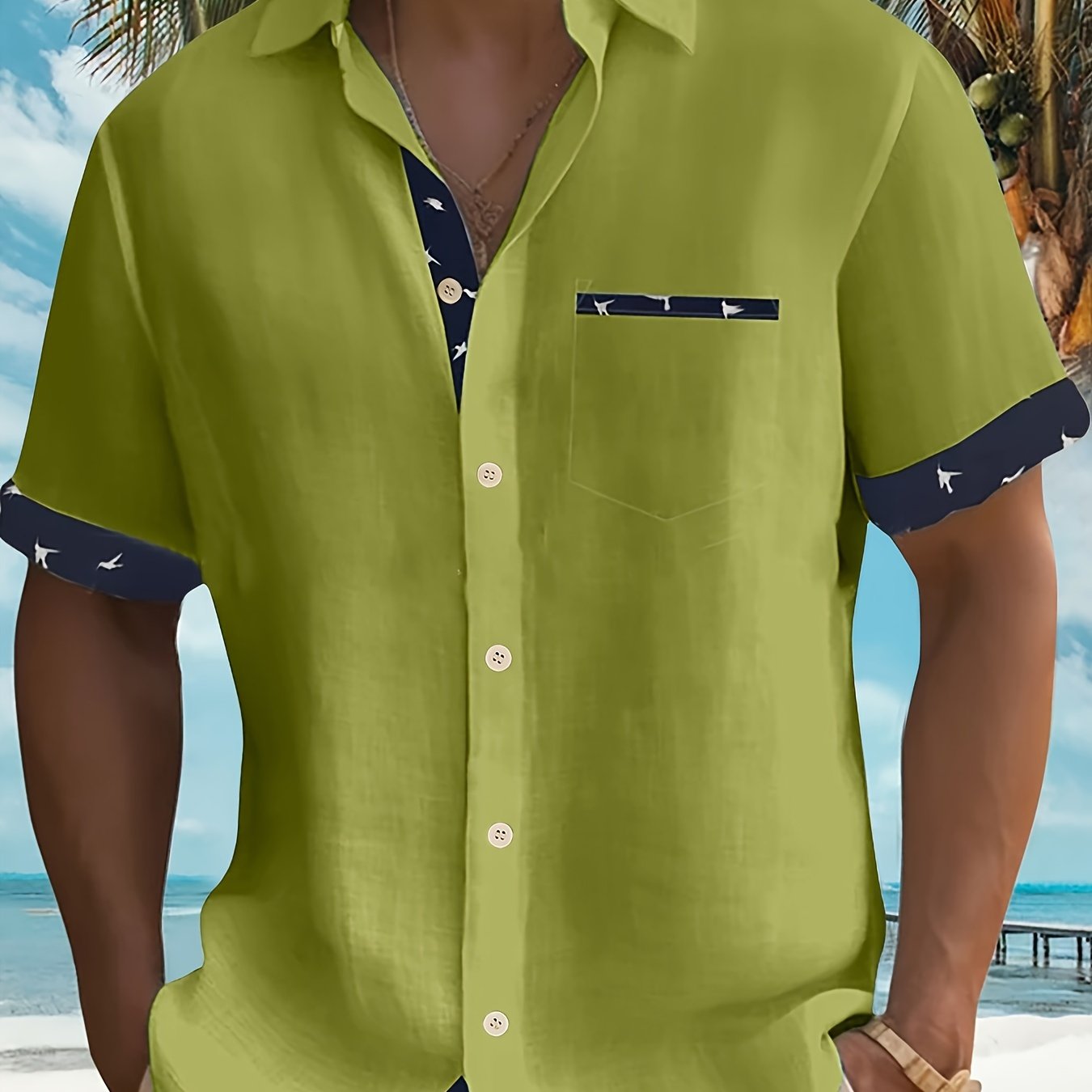 Herren Sommerhemd mit Patchwork-Design und Print