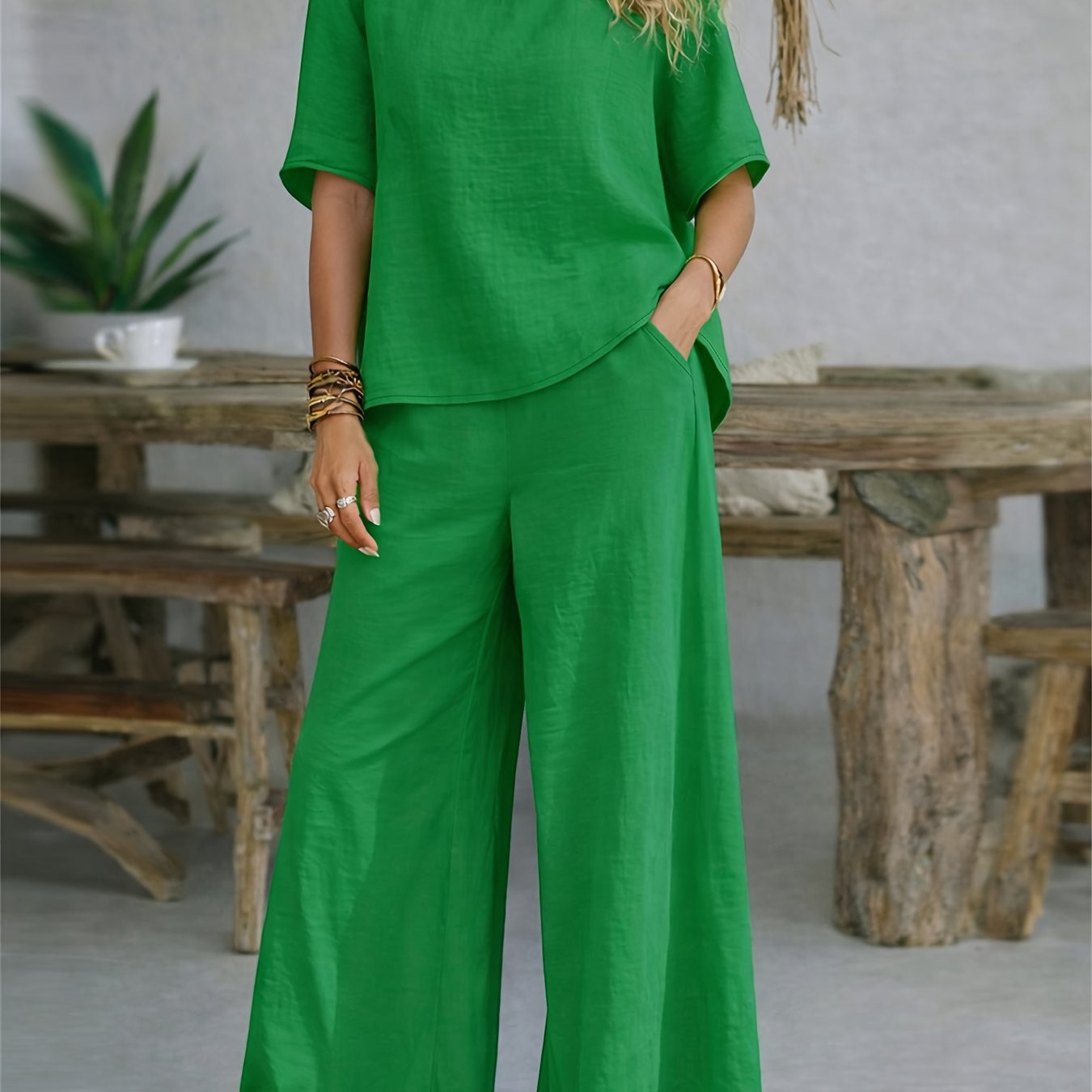 Damen Set – Zweiteiler Shirt & Weite Hose Lässig