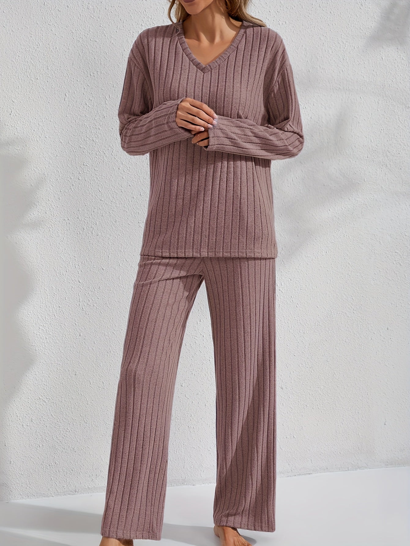 Damen Plus Size Loungewear Set mit Langarmtop und Hose