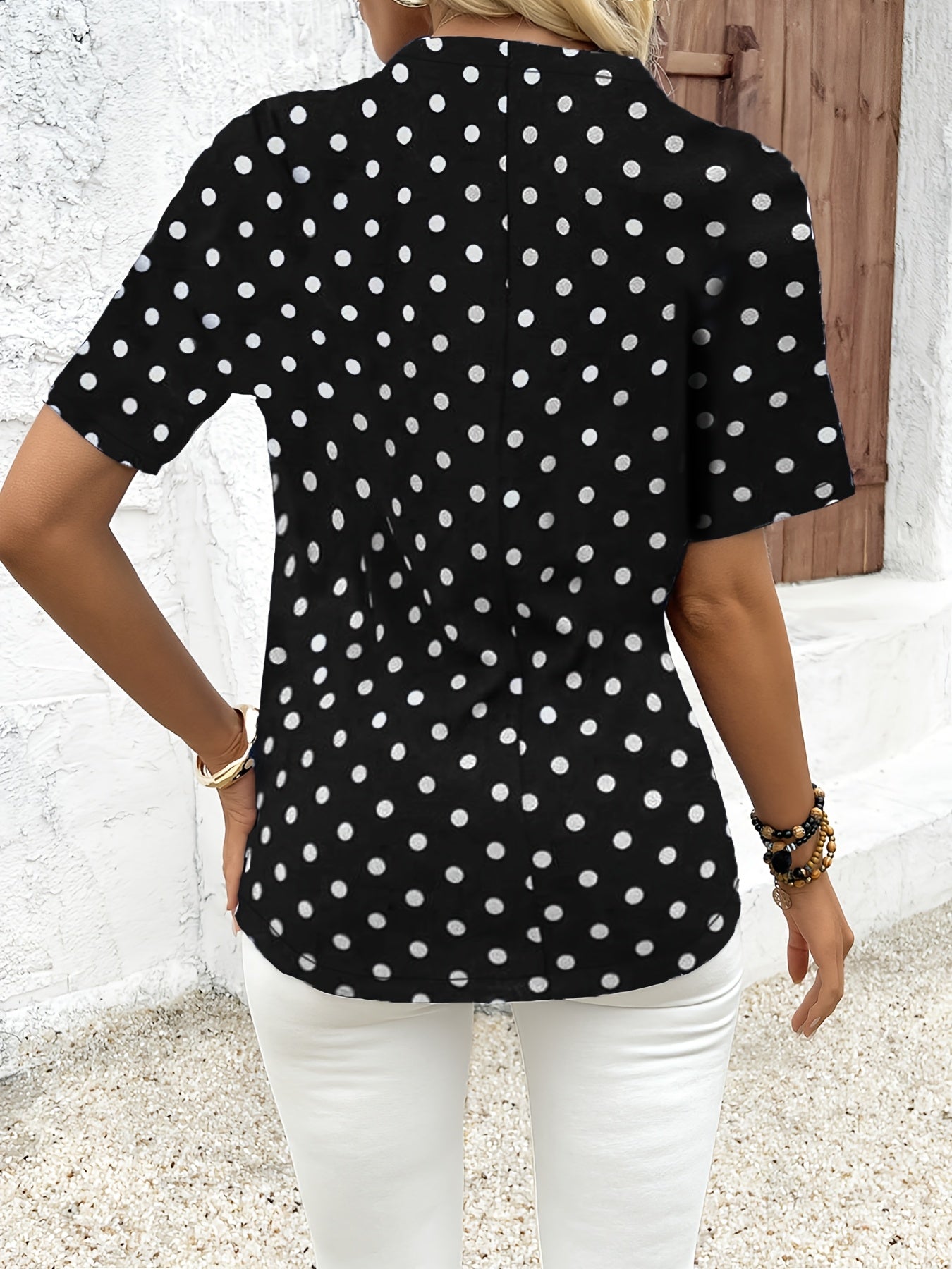 Damen Zip-Up Top mit Polka Dot Print