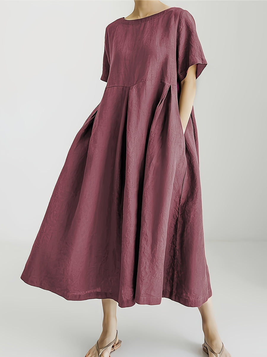 Damen Lockeres Leinenkleid für Frühling und Sommer